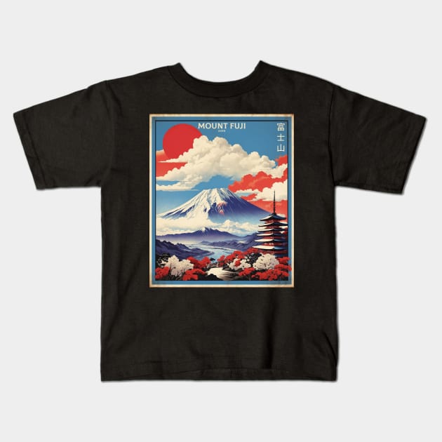 Mount Fuji Japan Vintage Poster Tourism Kids T-Shirt by TravelersGems